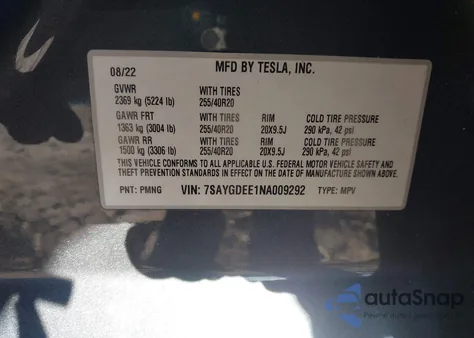 2022 Tesla Model Y Long Range Dual Motor All-Wheel Drive from USA, damaged, VIN 7SAYGDEE1NA009292